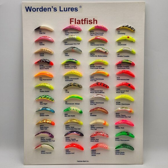 Yakima Baits Wordens Lures Flatfish Display Board 44 Colors 422879 Fishing - Picture 1 of 3